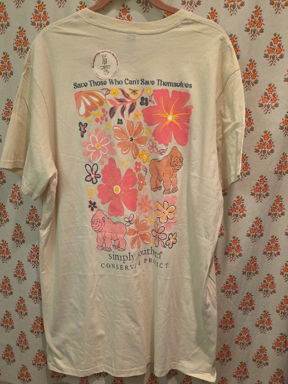 Simply Southern Cream Tee with Pink & Coral Floral Rescue Design